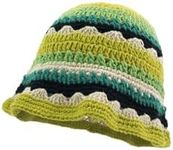 GORGLITTER Women's Crochet Hats Striped Colorblock Knitted Bucket Hat Beanies Cap Green One-Size