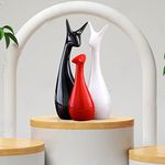 Xtore® Home Decor Lucky Deer Statue Family Piano Finish Ceramic Figures - (Set of 3, Red Black, White)