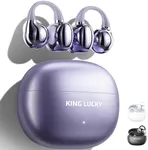 King Lucky Clip-on Earbuds,Open Ear Earbuds Wireless Bluetooth 5.4, Lightweight Open Ear Headphones with C-Shaped Bridge,Slim Hook,50H Battery,Waterproof,for Glasses Wearers and Workouts (Purple)