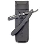 STONLI® Cut Throat Razors - Straight Razor with Matte Black Finish Professional Barber Razor - Premium Quality Single Blade Shaving Razor for Moustache and Beard - Pouch Included (Black Wooden)