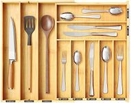 SpaceAid Bamboo Silverware Drawer Organizer with Labels, Kitchen Utensil Expandable Tray Holder Organizer for Flatware, Cutlery, Spoon and Knives Drawer Storage Organization (Natural, 10 Slots)