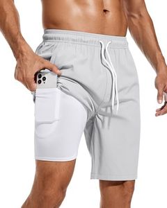 difficort Mens Swim Trunks 9" Quick Dry Bathing Suit Board Shorts with Compression Liner and Zipper Pocket,Grayish-White,2X-Large