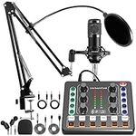 Xisono Podcast Equipment Bundle,Audio Interface and DJ Mixer and BM-800 Condenser Microphone,Podcast Microphone,Studio Equipment with Mic Arm,Bluetooth for Podcast,Streaming,Singing,PC