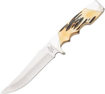 Bear & Son Cutlery 577 Genuine India Stag Bone Fingergroove Skinner with Leather Sheath Knife, 9 1/4"