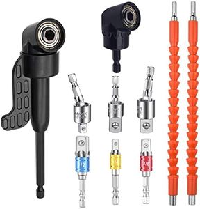 10 Piezas Extensor para Brocas Kit, Adaptador para Destornillador Angular de 105°, 1/4", 3/8", 1/2" Llaves de Vaso para Taladro, Adaptadores de Broca Cardán, Extensor Flexible, Accesorios Taladro