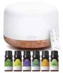 ASAKUKI Essential Oil Diffuser with Oil and Remote, 500ml Aromatherapy Diffuser - 14 LED Colors & Auto Shut-Off, Top 6 Essential Oils Set - Lavender Eucalyptus Tea Tree Orange Peppermint Lemongrass