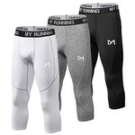 MEETYOO Men's 3/4 Compression Pants Leggings Tights for Men,Workout Base Layer, 3 Pack-c, Medium