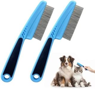 2Pcs Flea Comb for Dogs Cats, Upgrade Multifunctional Pet Comb Pet Hair Removal Flea Comb, Fine Tooth Stainless Cleaning Massage Brush for Dog Cat (Blue)