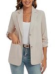 MINTLIMIT Linen Womens Blazer Lightweight Cotton Jackets Casual 3/4 Ruched Sleeve Button Down (Beige XL)