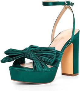 Zhabtuc Scarpe vintage con plateau e cinturino con fiocco e tacco grosso Sandali con punta tonda con fiocco in raso 11 cm per il ballo di fine anno, Verde, 41 EU