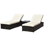 Outsunny 3pc Chaise Lounge Chair Set w/Side Table Outdoor Patio Synthetic Rattan Wicker Sun Bed Set with Cushion All Weather, Cream White