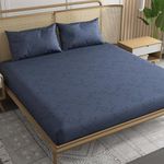 Trance Home Linen 100% Egyptian Cotton300TC Long Staple Jacquard Weave Bed Sheets Flat Bedsheet King Bed Size Flat Bedspread with 2 Pillow Covers (108 x 108 inch,Blue)
