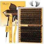 QUEWEL Lash Cluster Kit 320Pcs DIY Lash Extension Kit 60D+80D Mix 12-18mm Eyelash Clusters with Lash Bond and Seal and Lash Tweezers, Easily Create Charming Eyes at Home(Fluffy 60D+80D-D-MIX12-18 Kit)