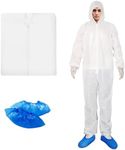 ETERNA Hazmat Suits- 1 Pack Disposable Protective Coveralls with Hood, Zipper, Elastic Wrists, Shoe Covers for Men & Women, Shield from Dirt, Dust, Paint (White, X-Large)