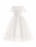 FEESHOW Girls Children Dress Tulle Layers Wedding Pageant Dress Flowers Girl Dresses Formal Party Dress White 12 Years