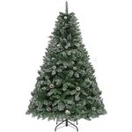 YITAHOME 6ft Artificial Christmas Tree with Pine Cones, Snow Flocked Christmas Tree with 880 Tips, Foldable Metal Stand & Metal Frame, Easy Assembly Pop Up Christmas Tree for Home Party, 182 x Φ100cm