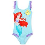 Disney Girls One Piece Swimming Costume, Comfortable Stretchy Swimsuit - Girls Gifts (Light Blue Ariel, 4-5 Years)