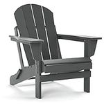 TORVA Folding Adirondack Garden Chair, Wide HDPE Recycled Plastic Armchair - Weather Resistant, Outdoor Reclining Chair for Patio Lawn & Fire Pit, Grey Color