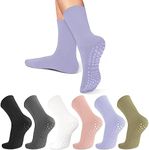 lilisilk 6 Pairs Pilates Socks Grip Socks for Women-Non-Slip Yoga Socks for Ballet Dance Barefoot Workout Pregnant Crew Socks, 01-6 Pack Black/Dark Gray/White/Pink/Purple/Green, Medium