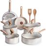 T-Fal Revive Ceramic Nonstick Cookware Set, Oven Safe Up to 350ºF, 12-Piece, Includes Stockpot, Saucepan, Skillet, Frying Pans, Utensils, Ceramic Pots and Pans Set, Beige Granite