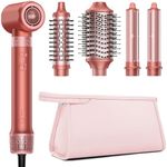 HITTIONA High-Speed 5 In 1 Hair Styler, Professional Hot Air Styler No Heat Damage Frizz-Free for Volumizer, Curl, Straighten, Drying, 1500W Negative Ionic Blow Dryer Brush with Travel Bag, Coral-Red