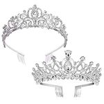 VEGCOO Crystal Rhinestone Bridal Tiara 2 pack, Elegant Wedding Crown for Bridal and Flower Girls, Birthday Headpiece Princess Crowns Hair Accessories with Comb(Silver2)