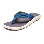 OluKai Ulele Men's Beach Sandals, Quick-Dry Flip-Flop Slides, Water Resistant Suede Lining & Wet Grip Soles, Soft Comfort Fit & Arch Support, Slate Blue/Charcoal, 12