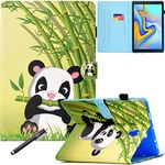 Galaxy Tab A 10.5 Case with Pencil Holder, Newshine Premium Leather Anti-Slip Stand Cover Auto Sleep/Wake for Samsung Galaxy Tab A 10.5 Inch Tablet 2018 (SM-T590/T595/T597), Panda Bamboo