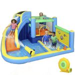 AIYAPLAY 8 in 1 Bouncy Castle for Kids, Inflatable Bounce House with Long Slide, Splash Pool, Climbing Wall, Basketball Hoop, Ball Shooting, Ring Toss, Water Cannon, Blower for Indoor Outdoor