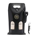 DIWNELEM Leather Wine Bag Leather Wine Gift Bags with Wine Opener Wine Tote Carrier Bag Champagne Beer Bottle Bags for Wedding, Birthday,Travel, Wine Tasting Parties,Christmas-Black 2 Bottles