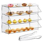 3 Tray Pastry Display Case Acrylic Bakery Display Cabinet Clear Removable Donut Display Shelf Cupcake Display Case Retail Display Counter with Cake Serving Tong (Peel Off The Fuzzy Protective Film)