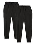 TEX2FIT 2-Pack Stretchy Girls Jogger Sweatpants with Paneled Sides Cuffed Bottoms and Side Pockets (Black/Navy, Medium (10-12yrs))