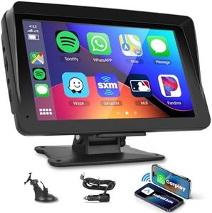 Podofo Portable Car Stereo Wireless Carplay Android Auto,7 Inch Touch Screen Car Radio with Bluetooth Hands-Free/Mirror Link/Maps Navigation/Voice Control/TF Card/AUX,for Cars, Trucks, SUVs