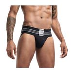 JOCKMAIL Sexy Men Jock Strap Athletic Jock Strap Supporter Thongs and G Strings Wide Belt Sexy Underwear Brief 7 Colors M-XXL (L, Black)