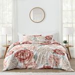 Sweet Jojo Designs Blush Pink Boho Shabby Chic Floral Girl Queen Comforter Set Full Size Bedding for Kids Teen Adult Bed Room 3 Piece Off White Ivory Bohemian Vintage Garden Watercolor Flower Elegant