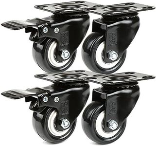 H&S Heavy Duty 2" Caster Wheels for Trolley Furniture - 4 Casters with Brakes for Outdoor Furniture – Black Furniture Casters with Double Ball Bearing Swivel Heads