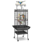 SUPER DEAL PRO 61-inch 2in1 Large Bird Cage with Rolling Stand Playtop Parrot Chinchilla Finch Cage Macaw Conure Cockatiel Cockatoo Pet House Wrought Iron Birdcage, Black
