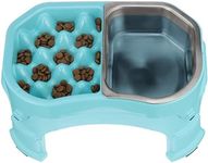 Neater Pet Brands – Neater Raised Slow Feeder Dog Bowl – Elevated and Adjustable Food Height - (Double Diner/w Metal Bowl, Aquamarine)