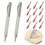 2pcs Tungsten Carbide Tip Scriber With 12 Replacement Marking Tip, Aluminium Magnet Carbide Scribe Tool Etching Pen With Clip, Metal Engraving Pen for Glass, Ceramics. Hardened Steel Metal Sheet.