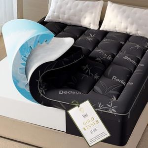 Bedsure Dual-Layer 5 Inch Memory Foam Mattress Topper King, 3 Inch Memory Foam + 2 Inch Viscose Made from Bamboo Mattress Topper Pad Cover, Breathable & Pressure Relief, Black