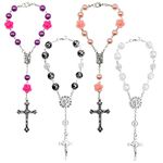 4 Pcs Car Rosary for Rearview Mirror, AIFUDA Rosary Beads Catholic Cross Blessing Hanging Accessories Car Medal Rearview Mirror Pendant(4 Colors)