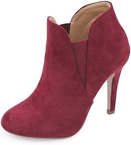 Bella Marie Kendall Women's Classic Chelsea style Round Toe Elastic Gore high heel Ankle Boots Booties Wine 7