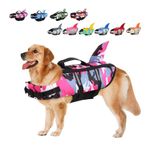 Large Dog Life Jacket Shark, Dog Swimming Safety Vest with Reflective Stripes & Rescue Handle, Adjustable High Buoyancy S/M/L Dog Swim Life Preserver for Water at Pool, Beach, Boating Camo Pink XS