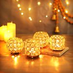 TIED RIBBONS Pack of 4 Crystal Tealight Candle Holder Centerpieces Votive Candle Holders - Diwali Decorations Items for Home Dining Table Office (7 cm X 7 cm) - Diwali Decor - Diwali Gifts