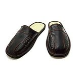 SolaDirect Men's Leather Slippers Shoes Comfort Sandals Slip On Mules Black (Size UK 9)