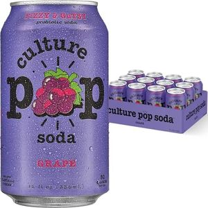 Culture Pop Soda, Grape, Probiotic Low Sugar Soda, Sparkling Juice Alternative, Non-GMO, Kosher, Gluten-Free, No Stevia (12pk)