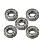 Mxfans 5 Pieces Single Row Metal Deep Groove Ball Bearing 6202Z Iron Cover 15mm ID