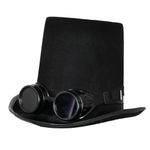 Steampunk Black Bowler Hat with Goggles - Adults Gothic Fancy Dress Victorian Accessory Festival Halloween - Black