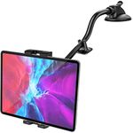 woleyi Tablet Holder for Car Mount [Anti-Shaking Silicone] Long Arm Dashboard Car Tablet Holder Suction Cup Anti-Shake Stabilizer, Fit for iPad Pro 12.9 Air Mini, Cell Phone, Tabs, More 4-13" Device