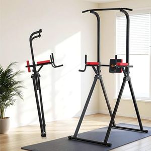 Everfit 5-in-1 Foldable Chin Up Bar Pull Up Station 7-level Height Dip Station Adjustable Home Gym Workout Fitness Equipment for Small Space Black